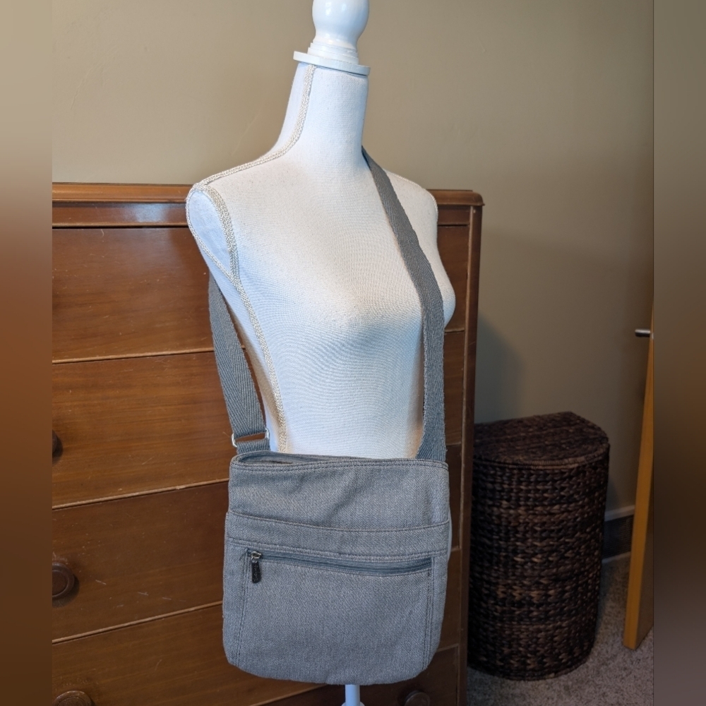 Thirty-One Organizing Crossbody Messenger Bag Purse Heathered Gray
